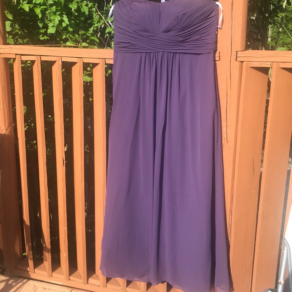 David’s Bridal Wisteria Strapless gown.